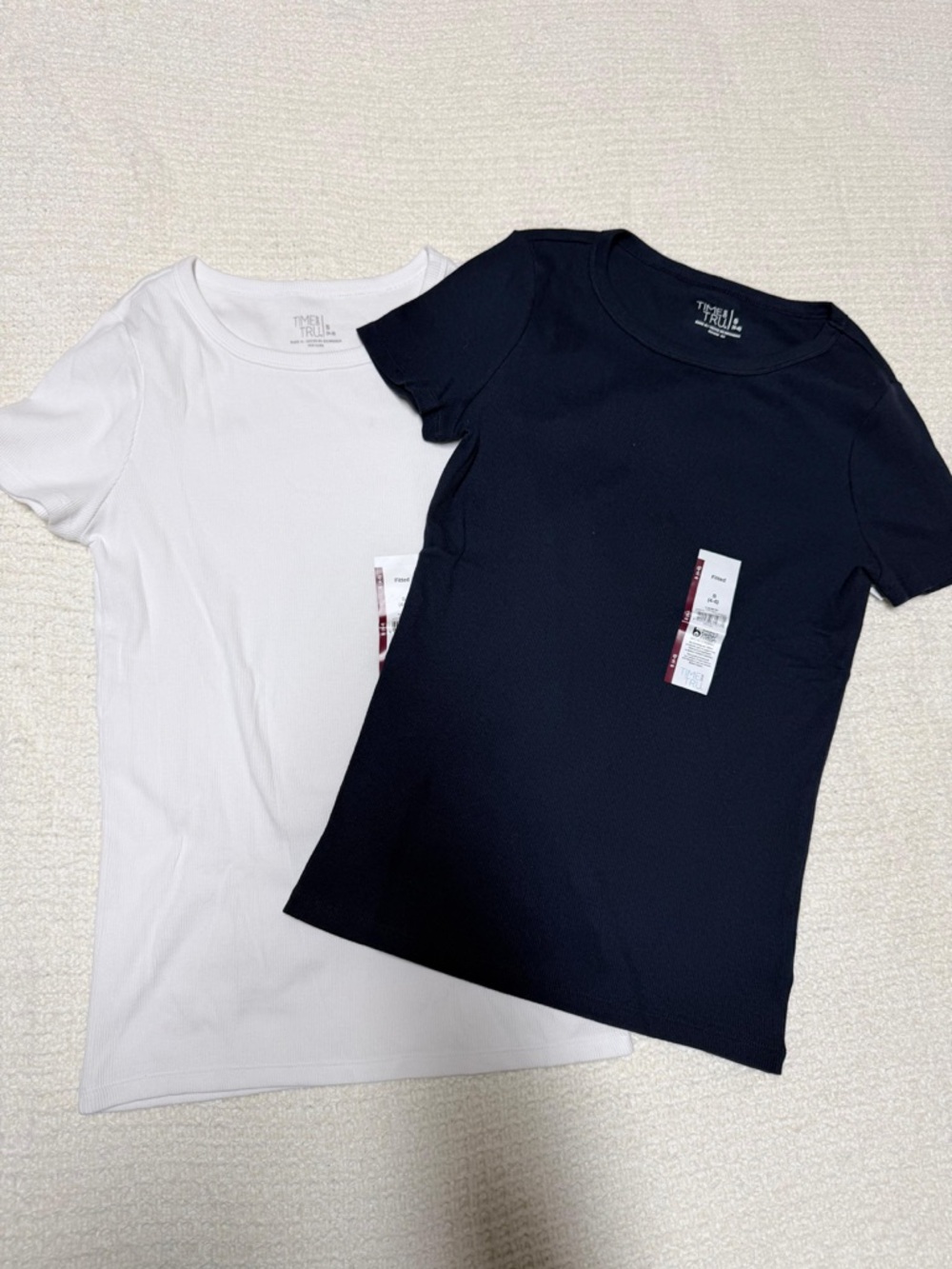 (2) Time and Tru White & Navy Crew Neck Tee Set